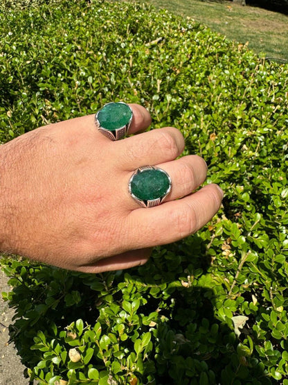 HarlemBling Wealth Ring - 925 Silver Oxidized - Genuine Green Emerald Stone