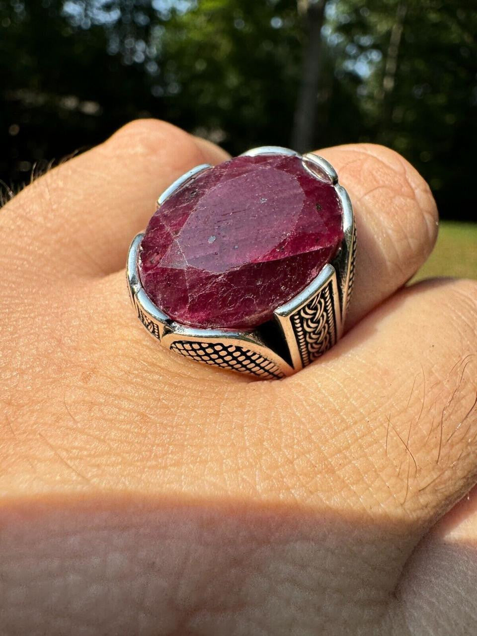 HarlemBling Wealth Ring - 925 Silver Oxidized - Genuine Red Ruby Stone