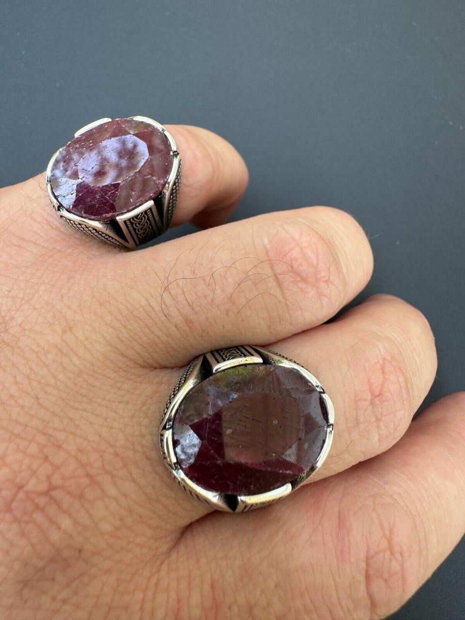 HarlemBling Wealth Ring - 925 Silver Oxidized - Genuine Red Ruby Stone