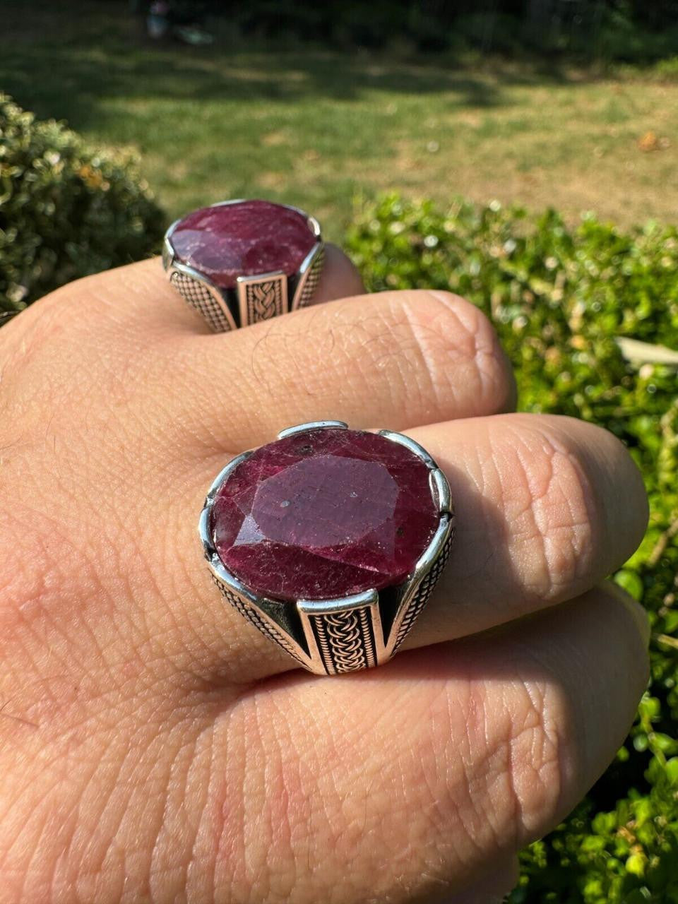 HarlemBling Wealth Ring - 925 Silver Oxidized - Genuine Red Ruby Stone