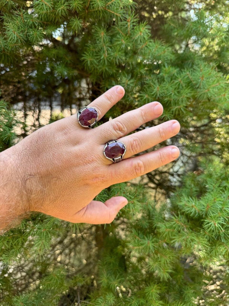 HarlemBling Wealth Ring - 925 Silver Oxidized - Genuine Red Ruby Stone