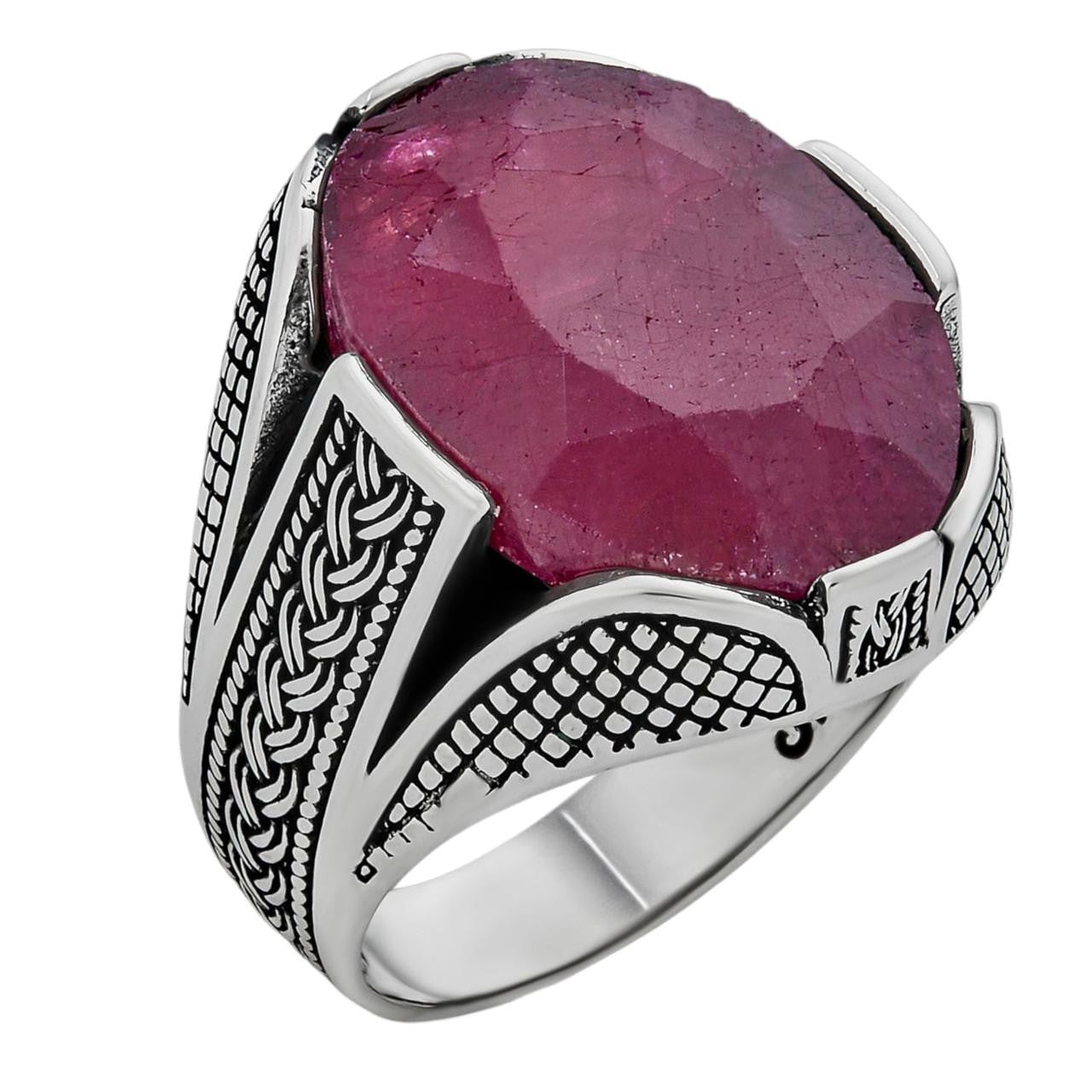 HarlemBling Wealth Ring - 925 Silver Oxidized - Genuine Red Ruby Stone