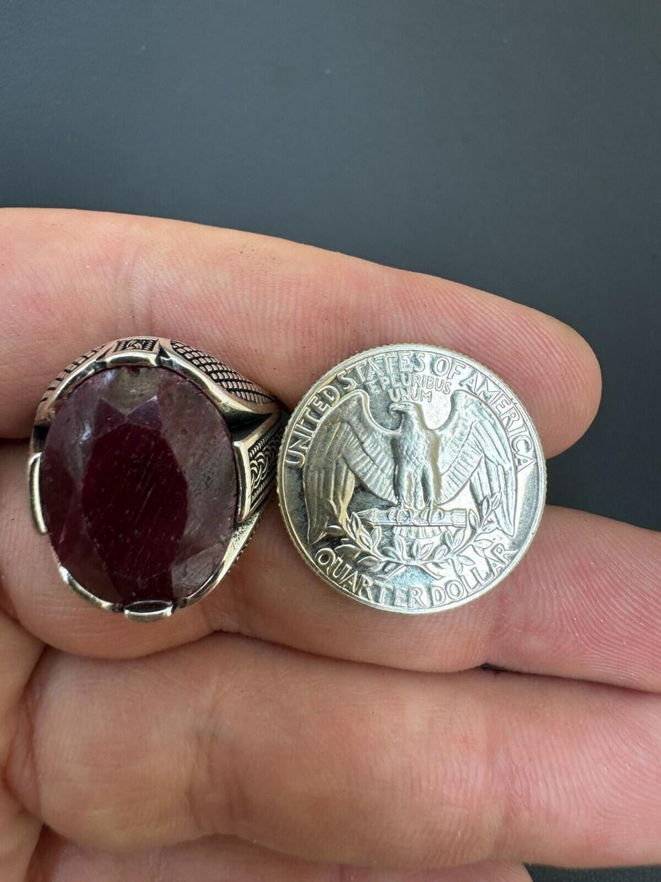 HarlemBling Wealth Ring - 925 Silver Oxidized - Genuine Red Ruby Stone