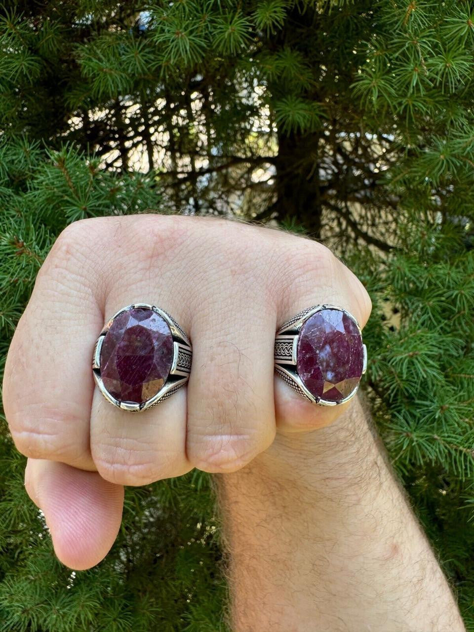 HarlemBling Wealth Ring - 925 Silver Oxidized - Genuine Red Ruby Stone