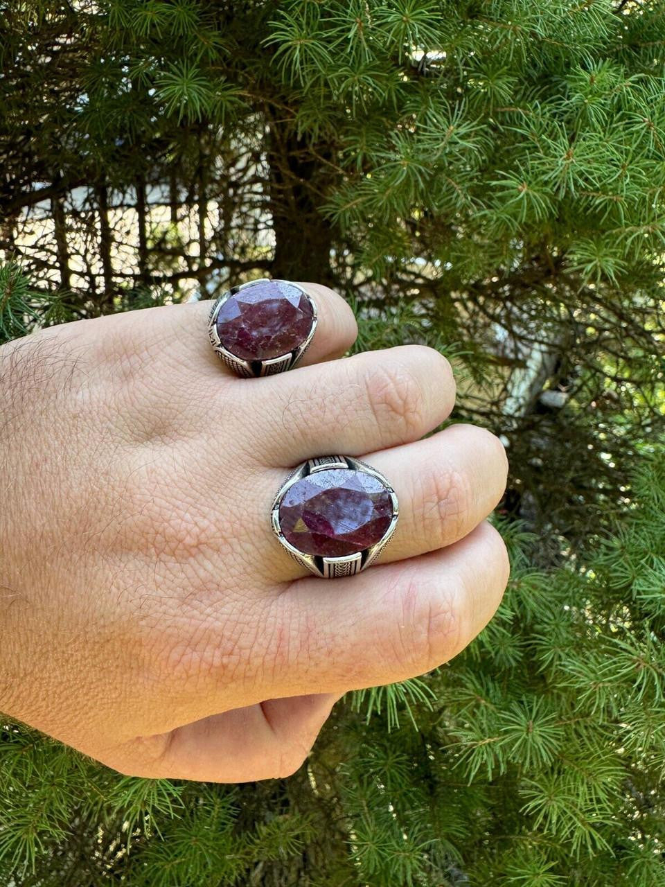 HarlemBling Wealth Ring - 925 Silver Oxidized - Genuine Red Ruby Stone