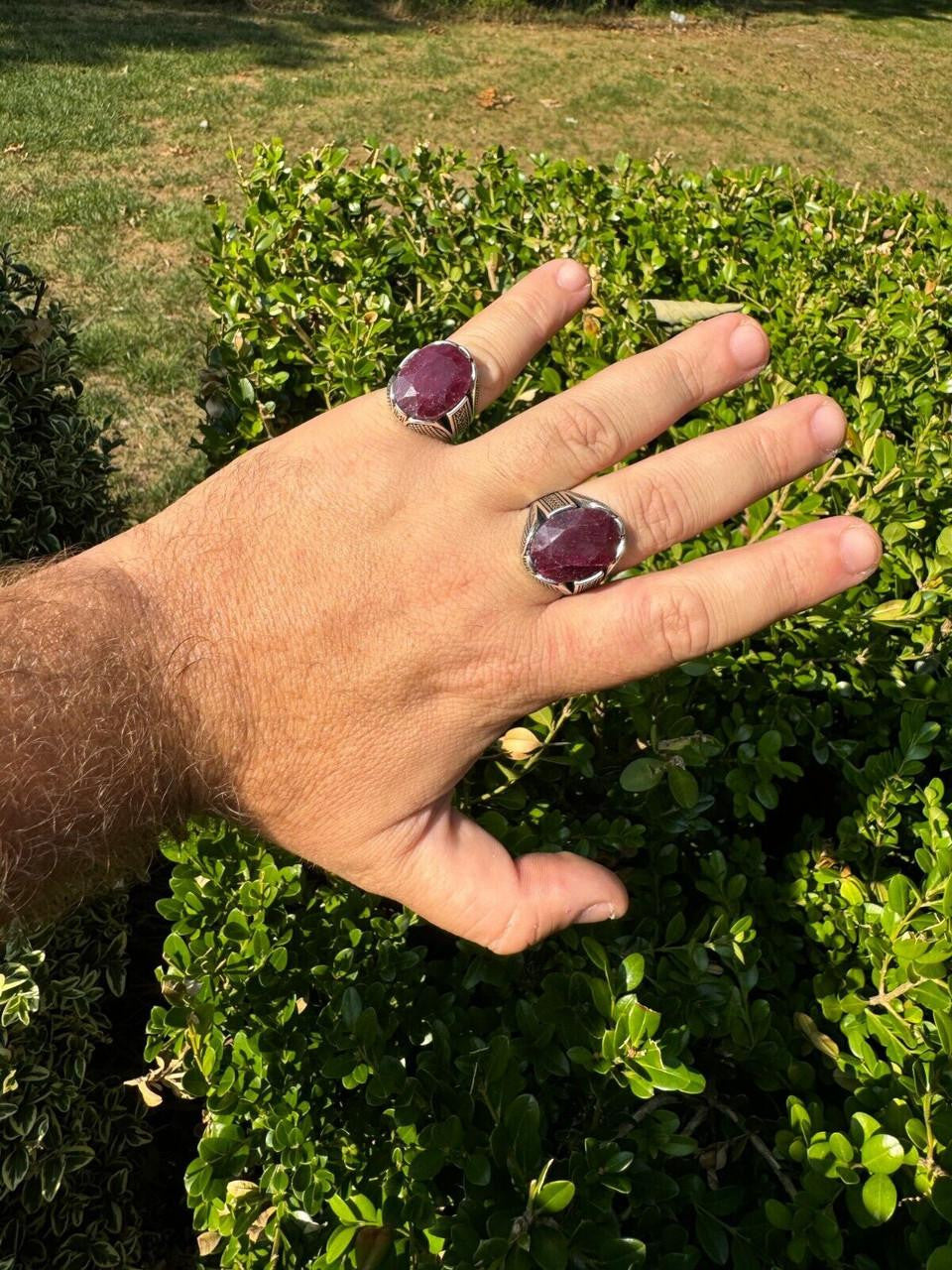 HarlemBling Wealth Ring - 925 Silver Oxidized - Genuine Red Ruby Stone