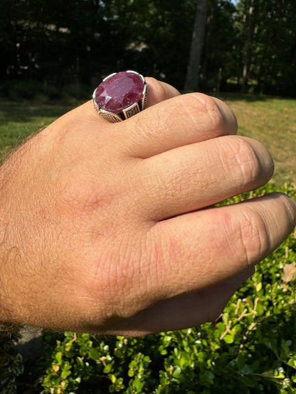 HarlemBling Wealth Ring - 925 Silver Oxidized - Genuine Red Ruby Stone