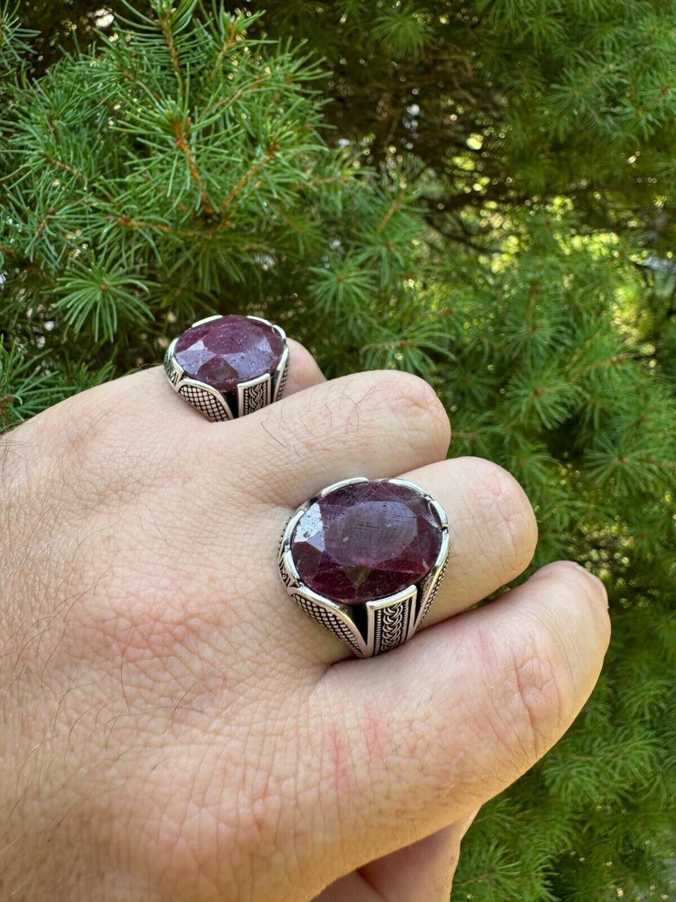 HarlemBling Wealth Ring - 925 Silver Oxidized - Genuine Red Ruby Stone