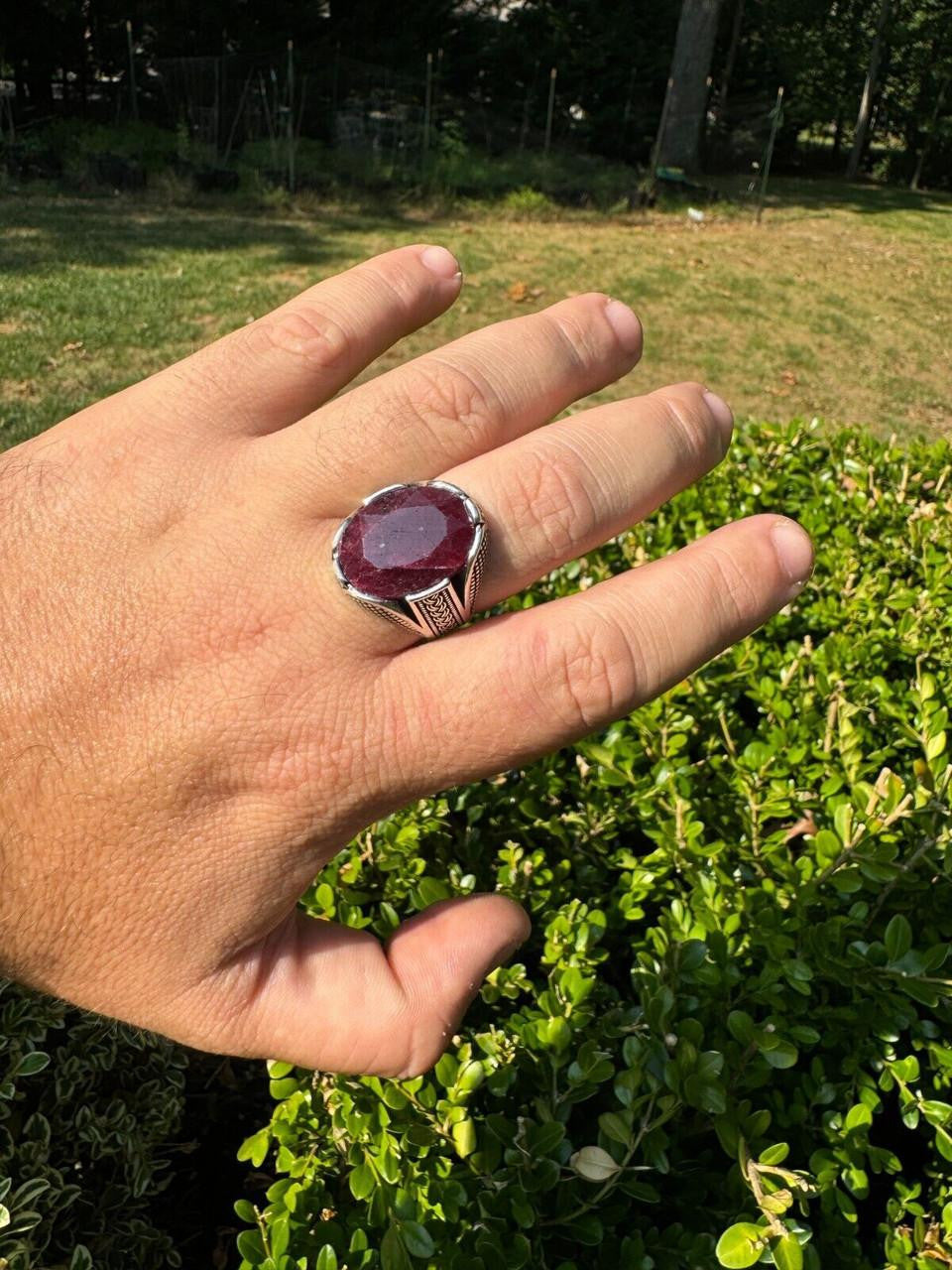 HarlemBling Wealth Ring - 925 Silver Oxidized - Genuine Red Ruby Stone