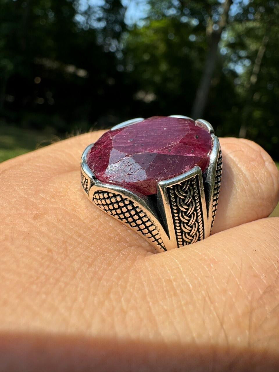 HarlemBling Wealth Ring - 925 Silver Oxidized - Genuine Red Ruby Stone