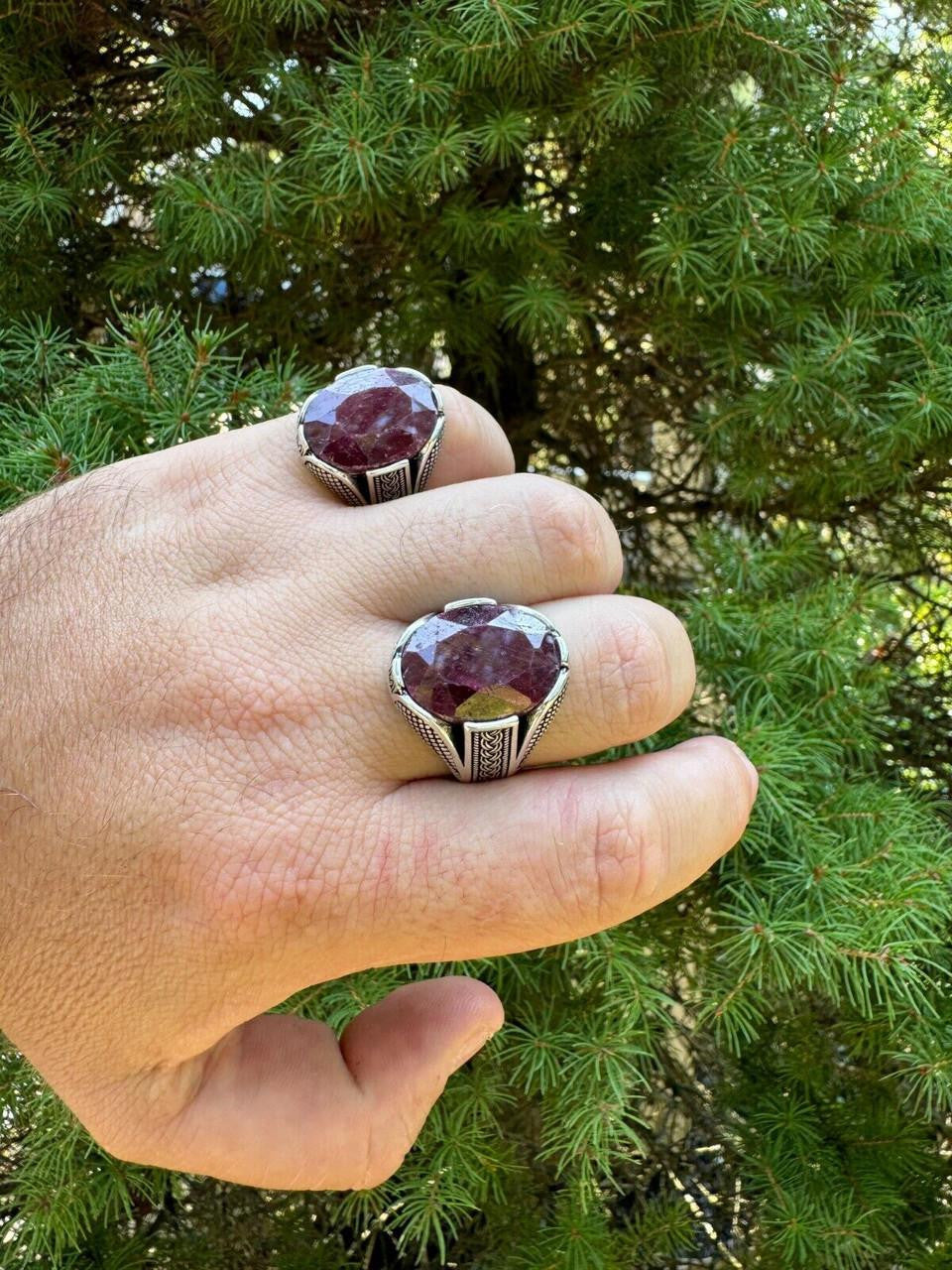 HarlemBling Wealth Ring - 925 Silver Oxidized - Genuine Red Ruby Stone