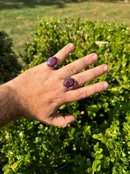 HarlemBling Wealth Ring - 925 Silver Oxidized - Genuine Red Ruby Stone