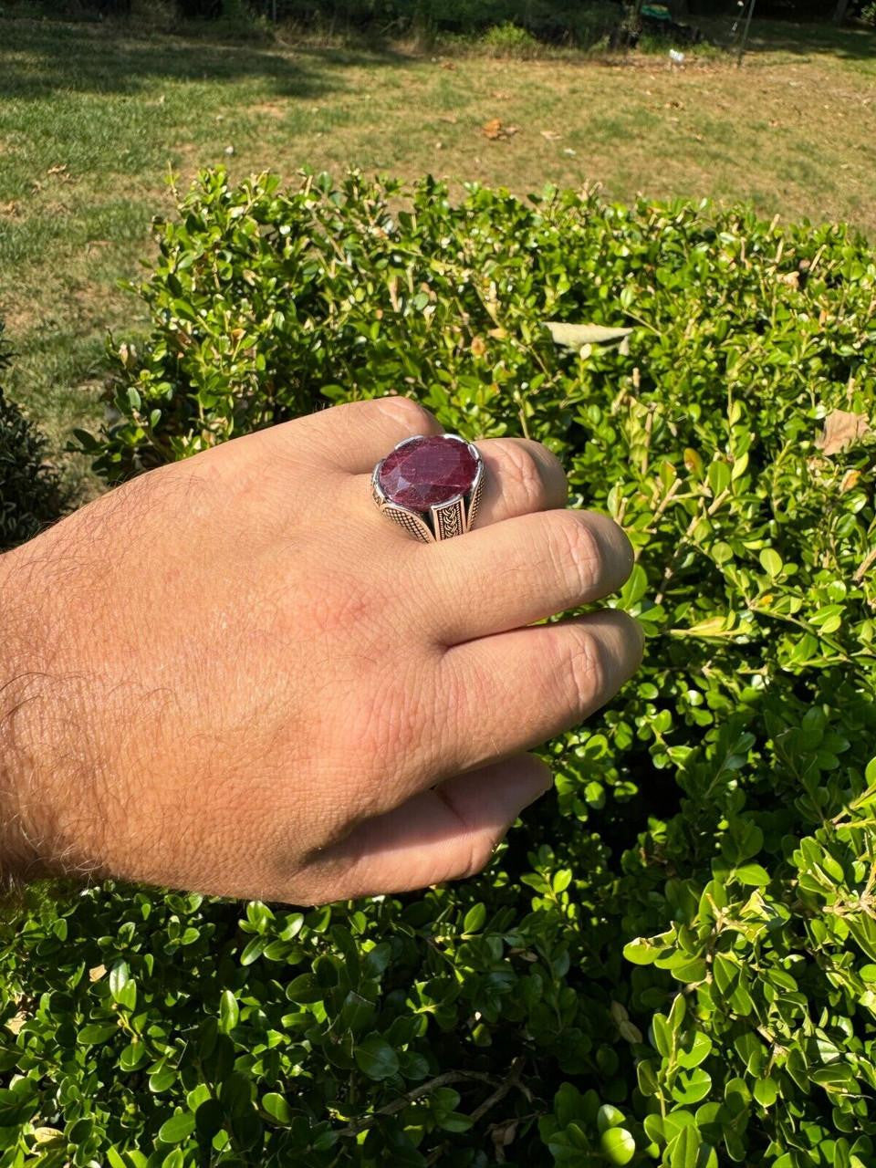 HarlemBling Wealth Ring - 925 Silver Oxidized - Genuine Red Ruby Stone