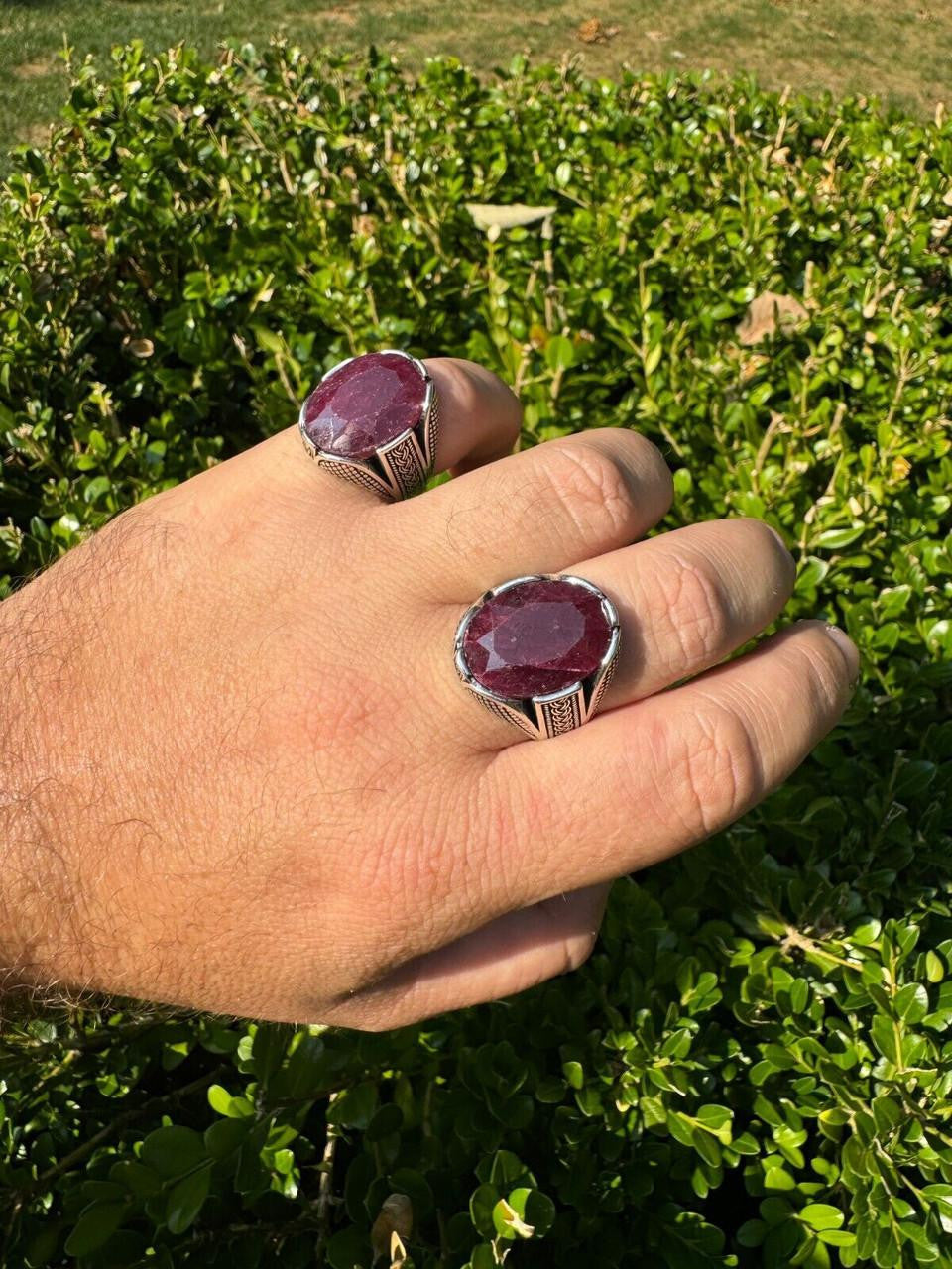 HarlemBling Wealth Ring - 925 Silver Oxidized - Genuine Red Ruby Stone