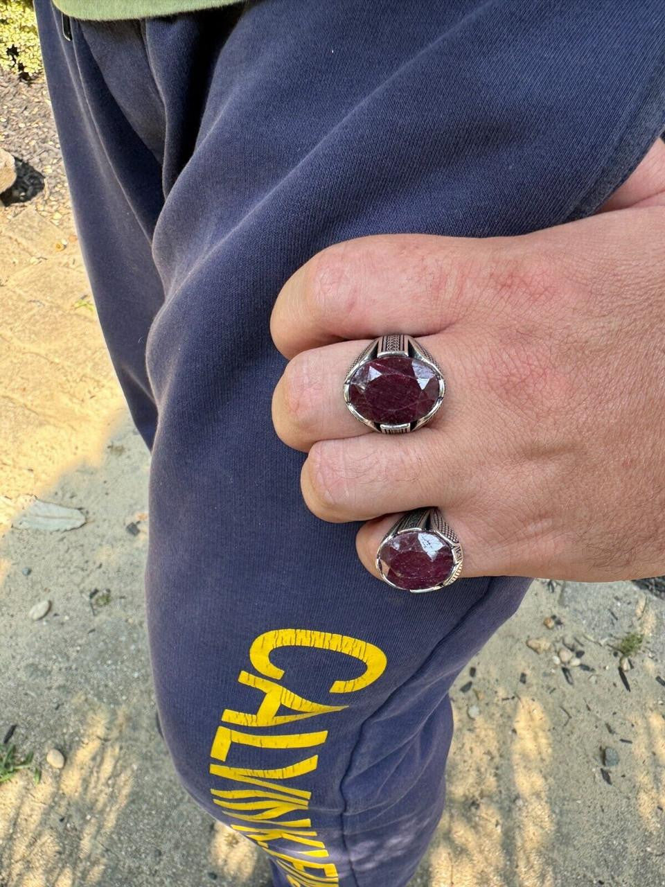 HarlemBling Wealth Ring - 925 Silver Oxidized - Genuine Red Ruby Stone