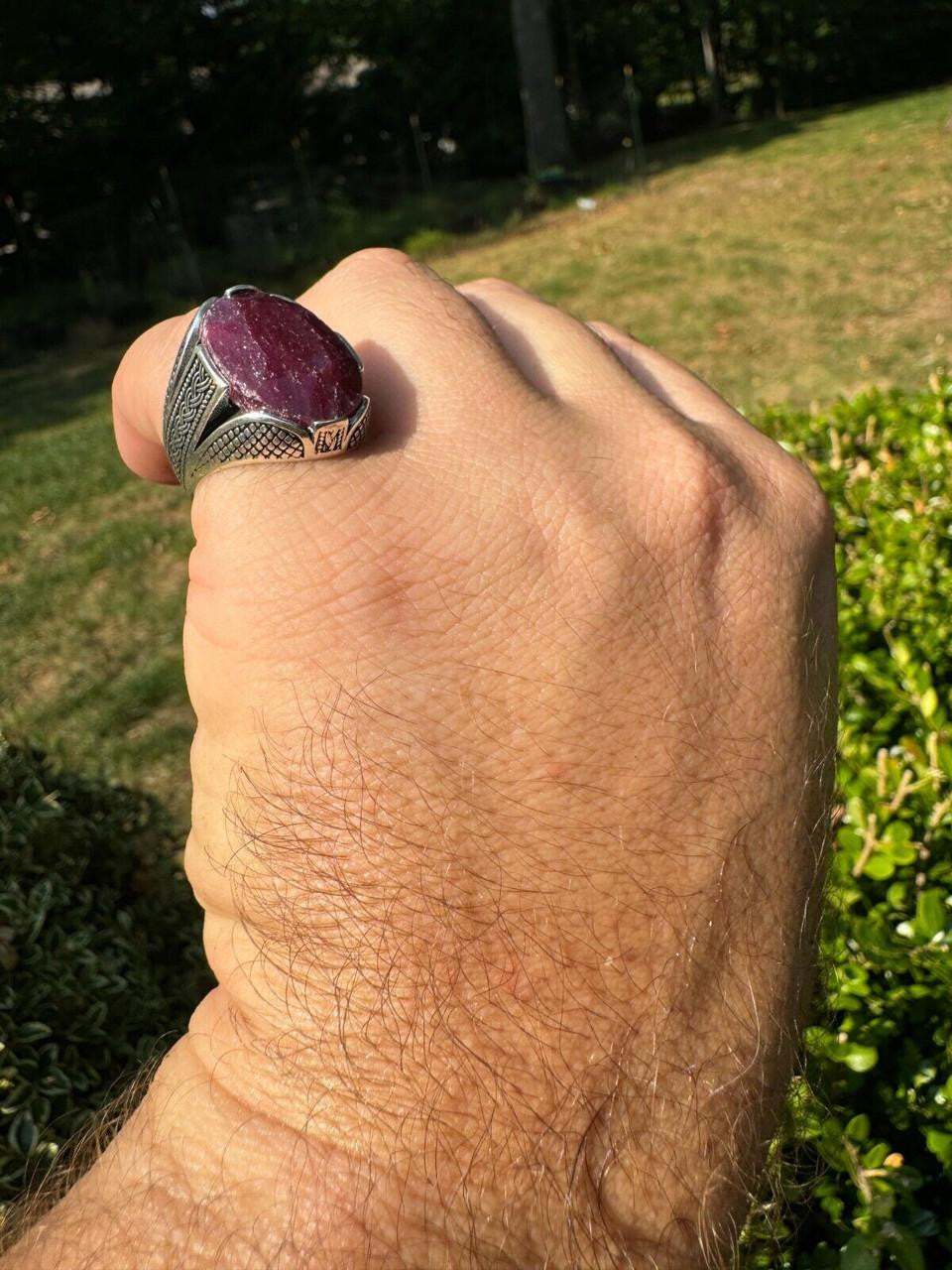 HarlemBling Wealth Ring - 925 Silver Oxidized - Genuine Red Ruby Stone