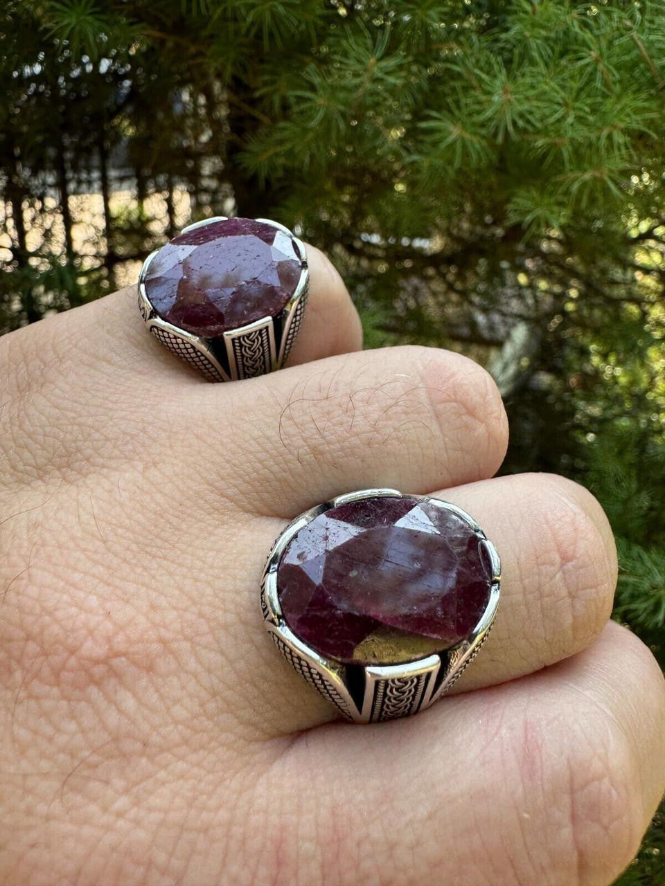 HarlemBling Wealth Ring - 925 Silver Oxidized - Genuine Red Ruby Stone