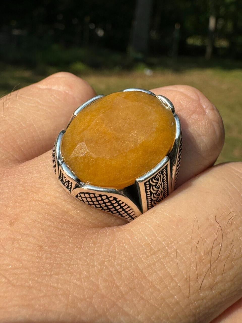 HarlemBling Wealth Ring - 925 Silver Oxidized - Genuine Yellow Sapphire Stone