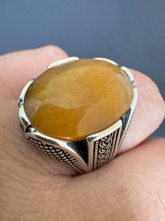 HarlemBling Wealth Ring - 925 Silver Oxidized - Genuine Yellow Sapphire Stone