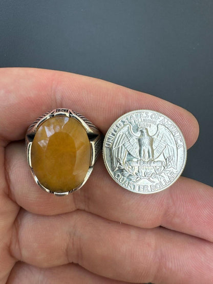 HarlemBling Wealth Ring - 925 Silver Oxidized - Genuine Yellow Sapphire Stone