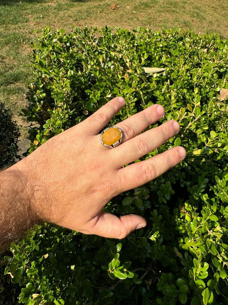 HarlemBling Wealth Ring - 925 Silver Oxidized - Genuine Yellow Sapphire Stone
