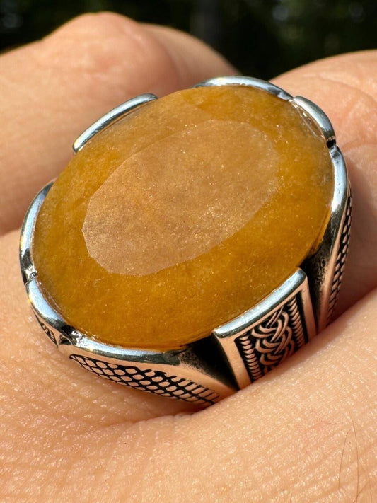 HarlemBling Wealth Ring - 925 Silver Oxidized - Genuine Yellow Sapphire Stone