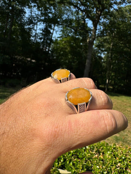 HarlemBling Wealth Ring - 925 Silver Oxidized - Genuine Yellow Sapphire Stone