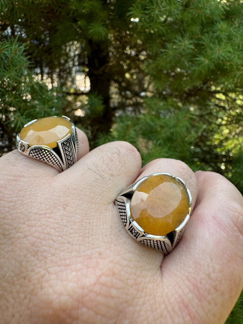 HarlemBling Wealth Ring - 925 Silver Oxidized - Genuine Yellow Sapphire Stone