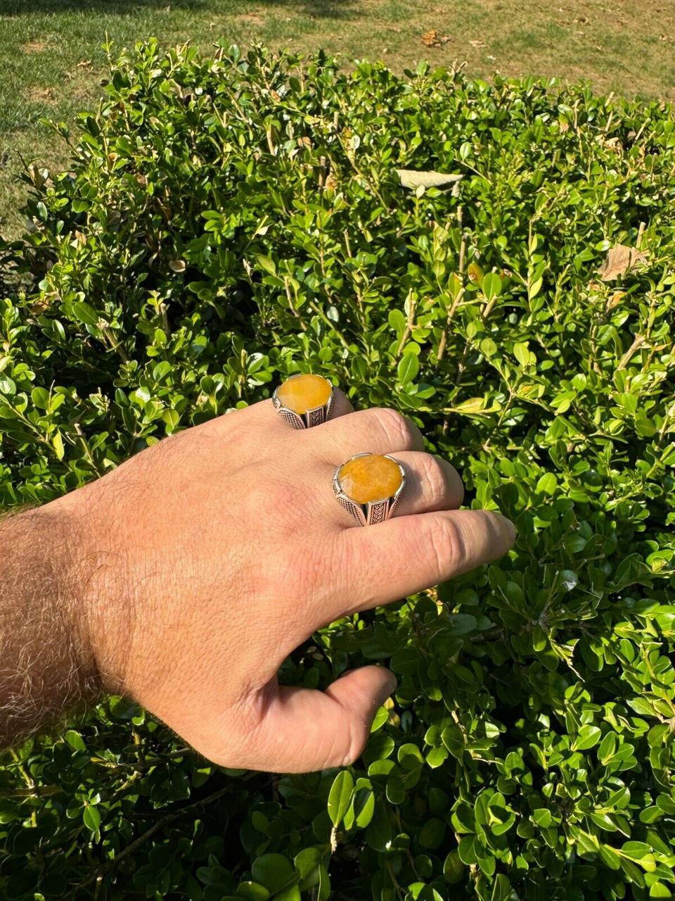 HarlemBling Wealth Ring - 925 Silver Oxidized - Genuine Yellow Sapphire Stone