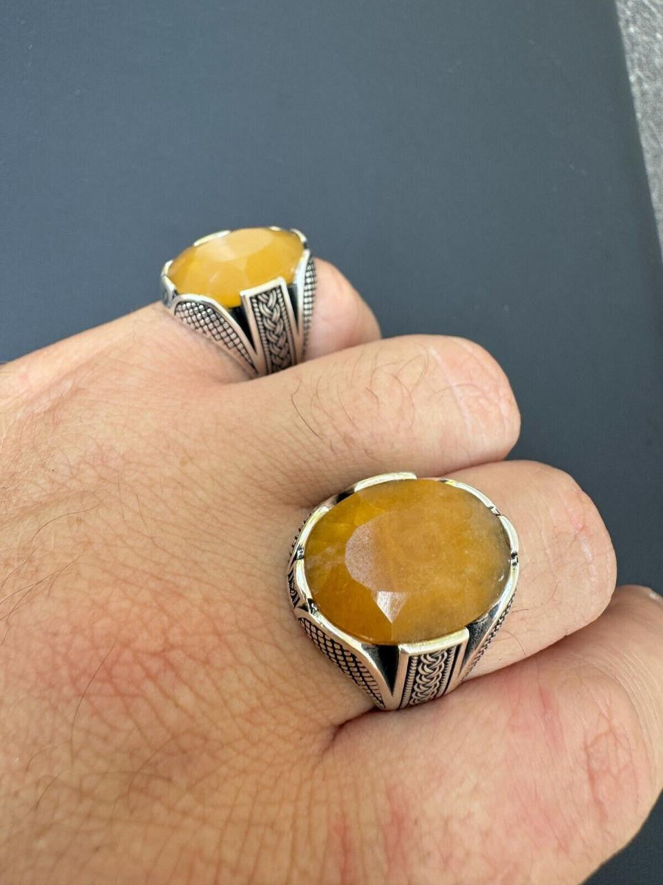 HarlemBling Wealth Ring - 925 Silver Oxidized - Genuine Yellow Sapphire Stone