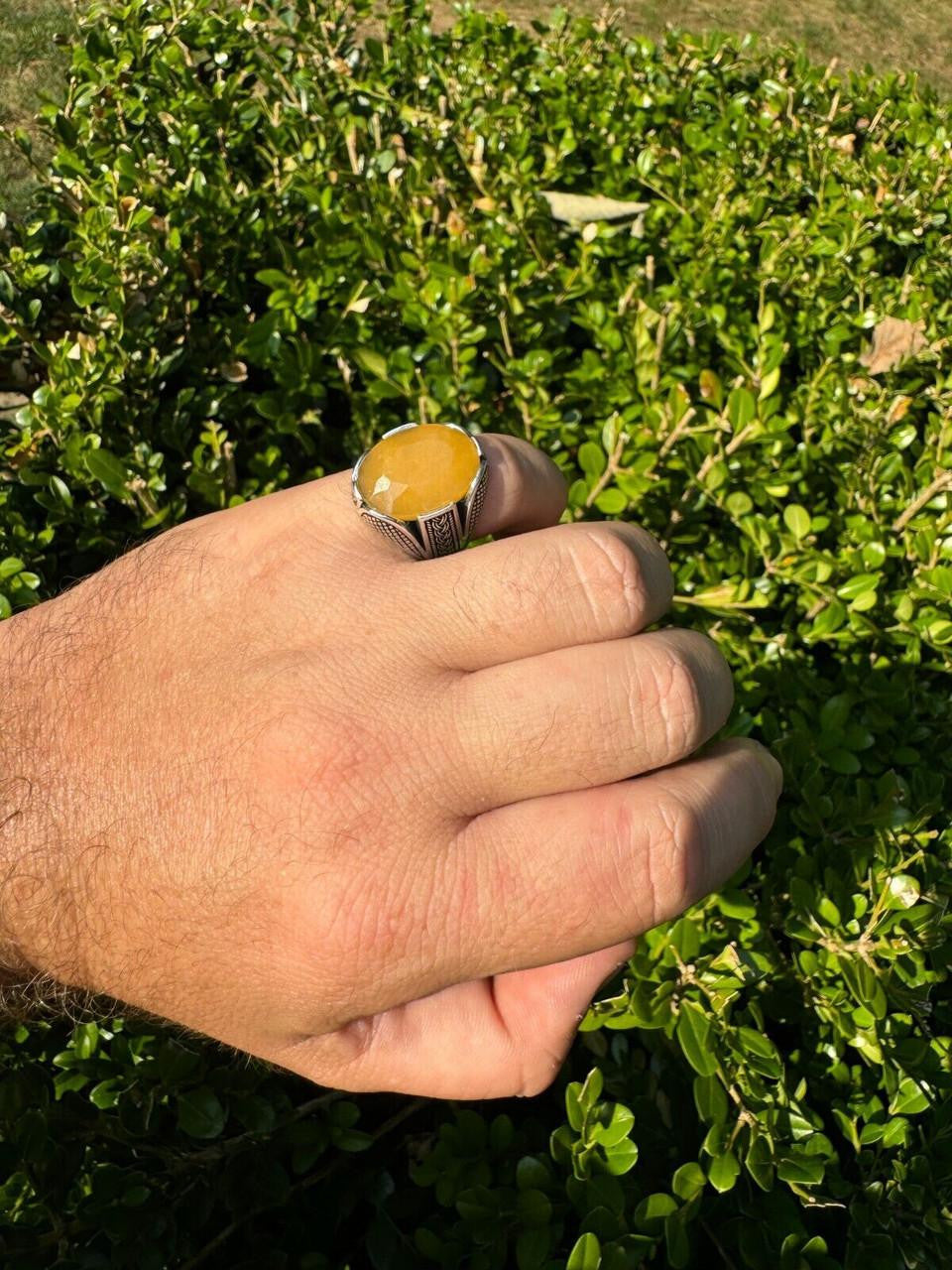 HarlemBling Wealth Ring - 925 Silver Oxidized - Genuine Yellow Sapphire Stone