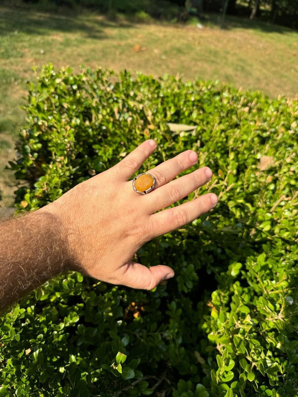 HarlemBling Wealth Ring - 925 Silver Oxidized - Genuine Yellow Sapphire Stone