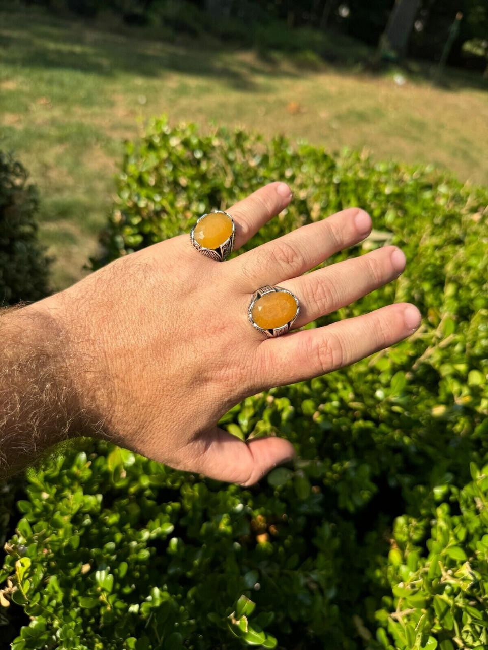 HarlemBling Wealth Ring - 925 Silver Oxidized - Genuine Yellow Sapphire Stone