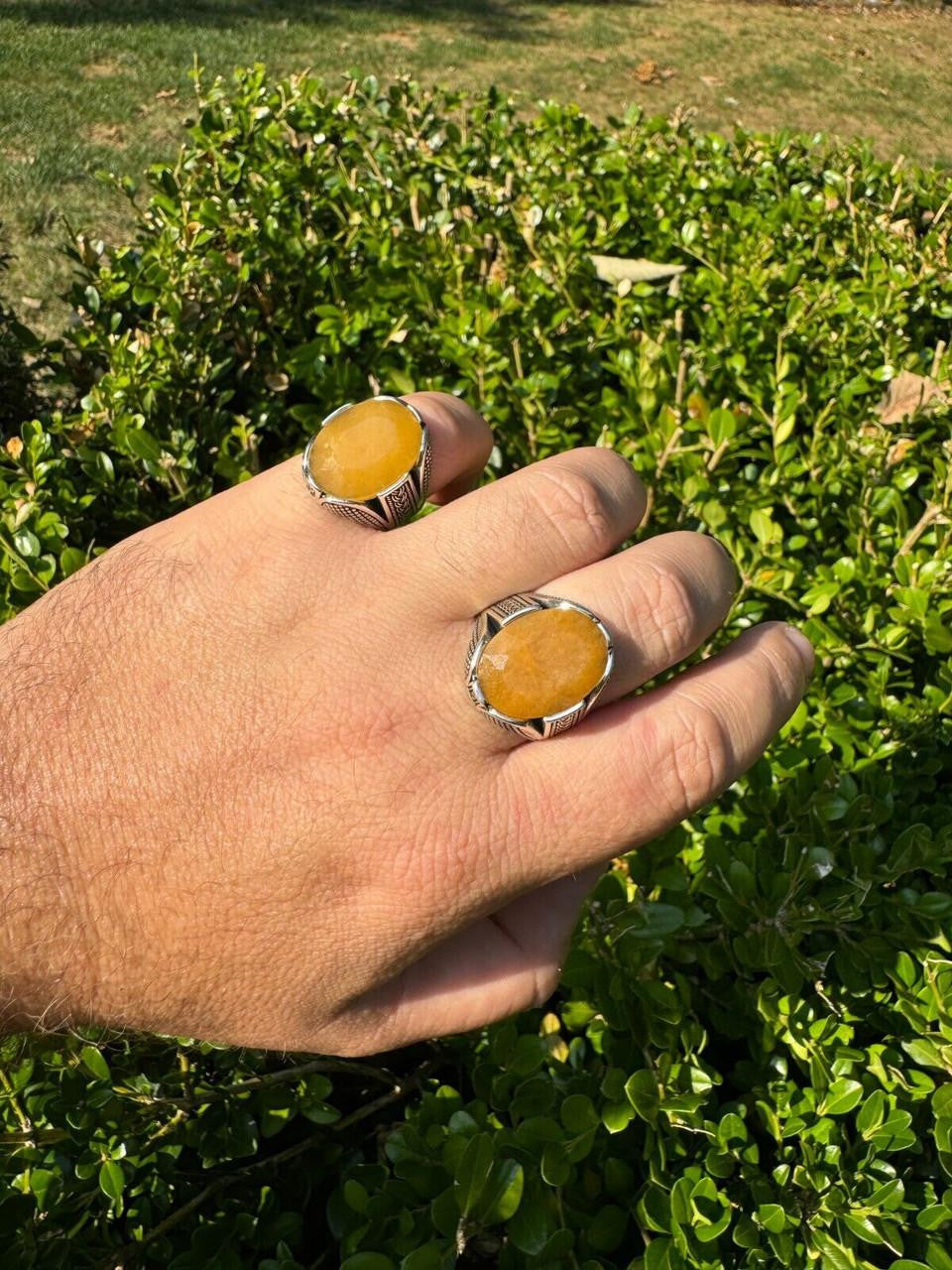 HarlemBling Wealth Ring - 925 Silver Oxidized - Genuine Yellow Sapphire Stone