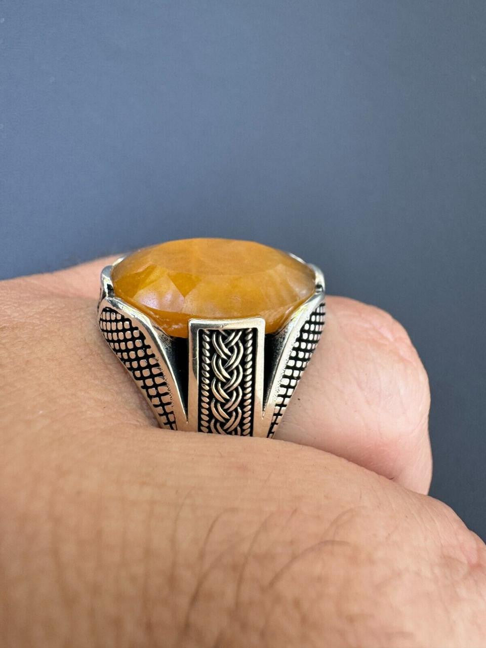 HarlemBling Wealth Ring - 925 Silver Oxidized - Genuine Yellow Sapphire Stone