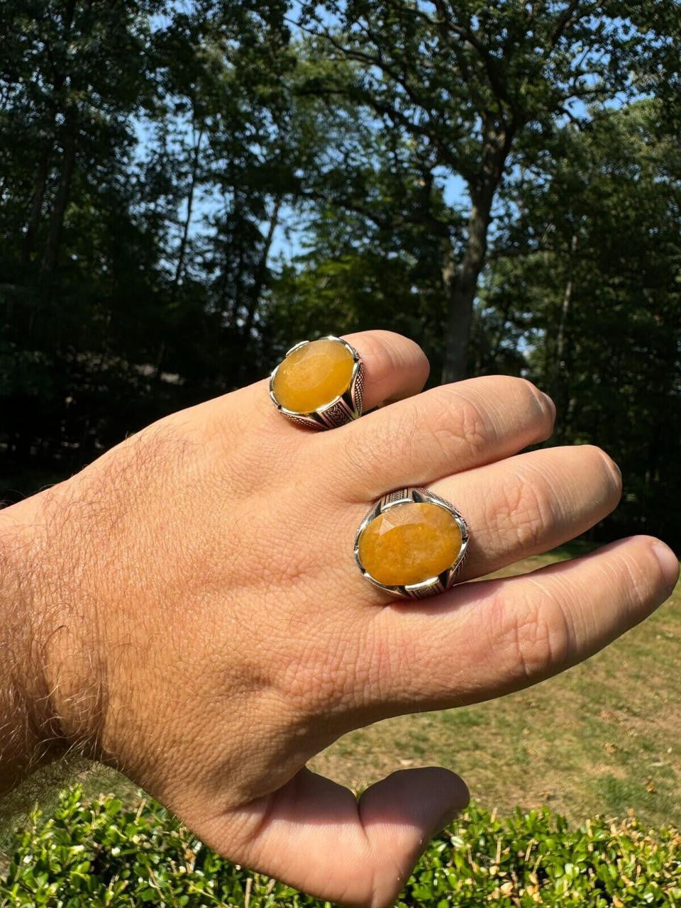 HarlemBling Wealth Ring - 925 Silver Oxidized - Genuine Yellow Sapphire Stone