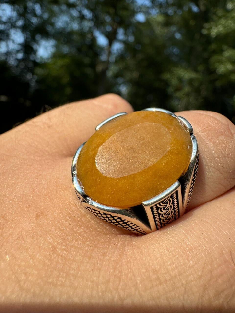 HarlemBling Wealth Ring - 925 Silver Oxidized - Genuine Yellow Sapphire Stone