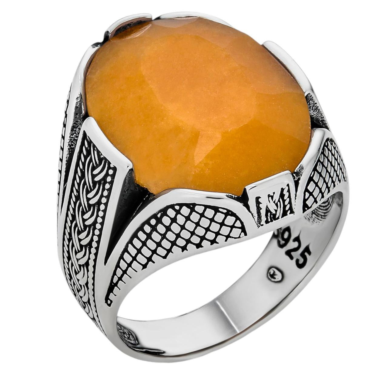 HarlemBling Wealth Ring - 925 Silver Oxidized - Genuine Yellow Sapphire Stone