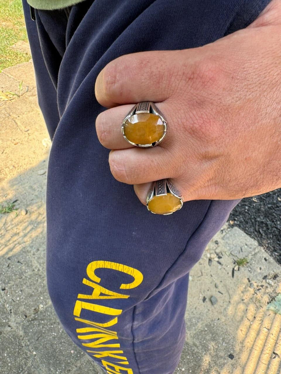 HarlemBling Wealth Ring - 925 Silver Oxidized - Genuine Yellow Sapphire Stone