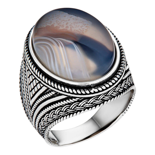 HarlemBling Wisdom Is Power Ring - 925 Silver Oxidized - Genuine Agate Stone