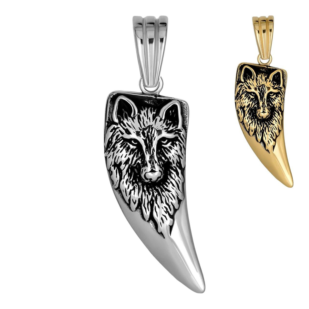HarlemBling Wolf Fang Tooth Viking Pendant - 14k Yellow Gold Vermeil Or Oxidized 925 Silver - Small 1.5"