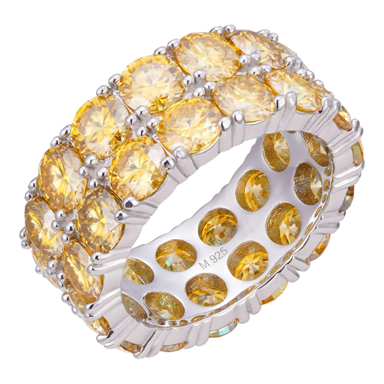 HarlemBling Yellow Canary Moissanite Double Row Eternity Ring - 14k Yellow Gold Vermeil/Natural 925 Silver