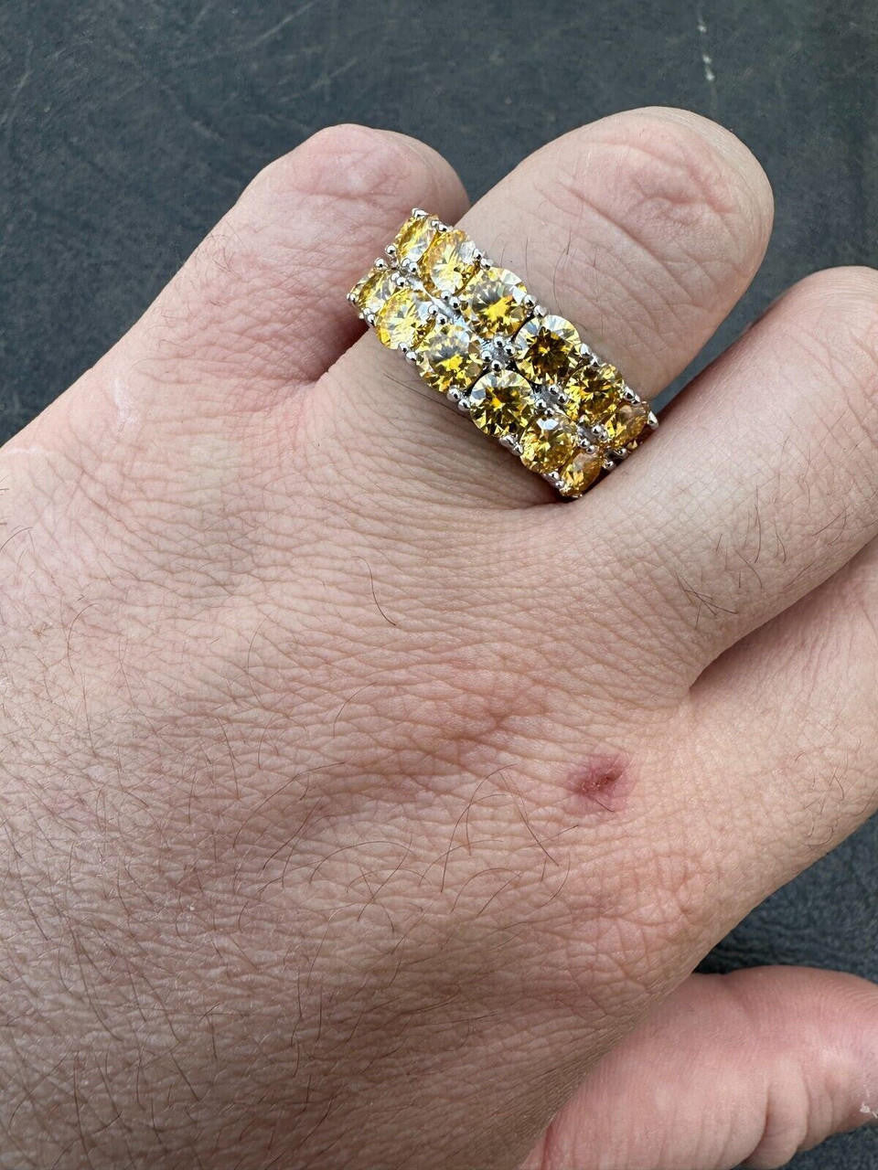 HarlemBling Yellow Canary Moissanite Ring Real 925 Silver Hip Hop Iced Tennis Band Big 10mm