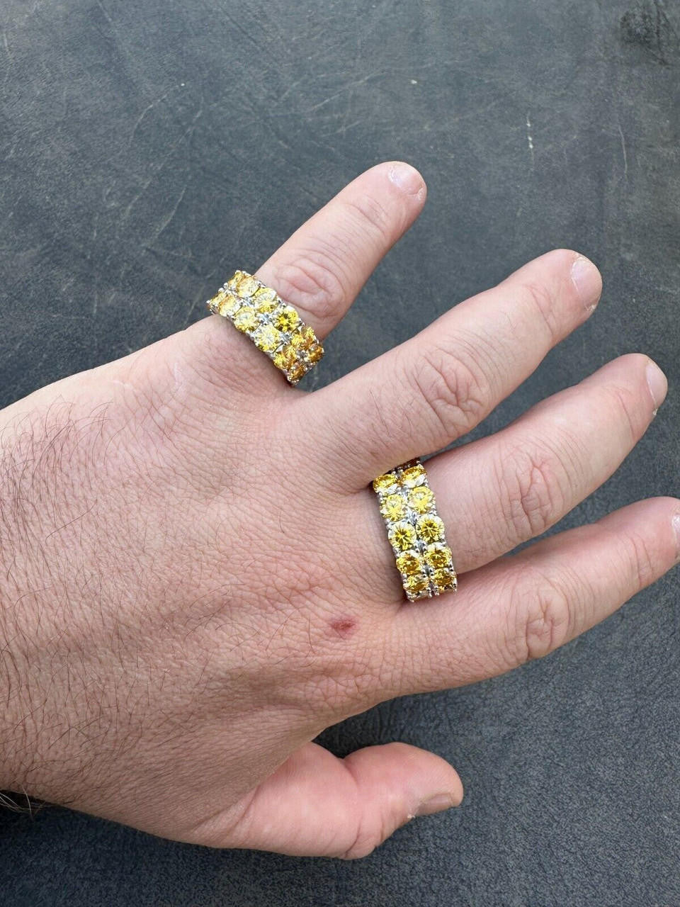 HarlemBling Yellow Canary Moissanite Ring Real 925 Silver Hip Hop Iced Tennis Band Big 10mm