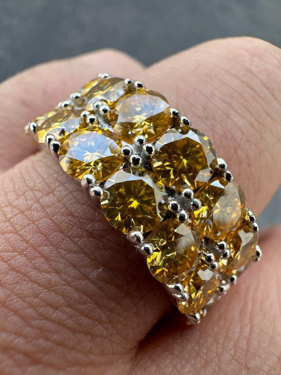 HarlemBling Yellow Canary Moissanite Ring Real 925 Silver Hip Hop Iced Tennis Band Big 10mm