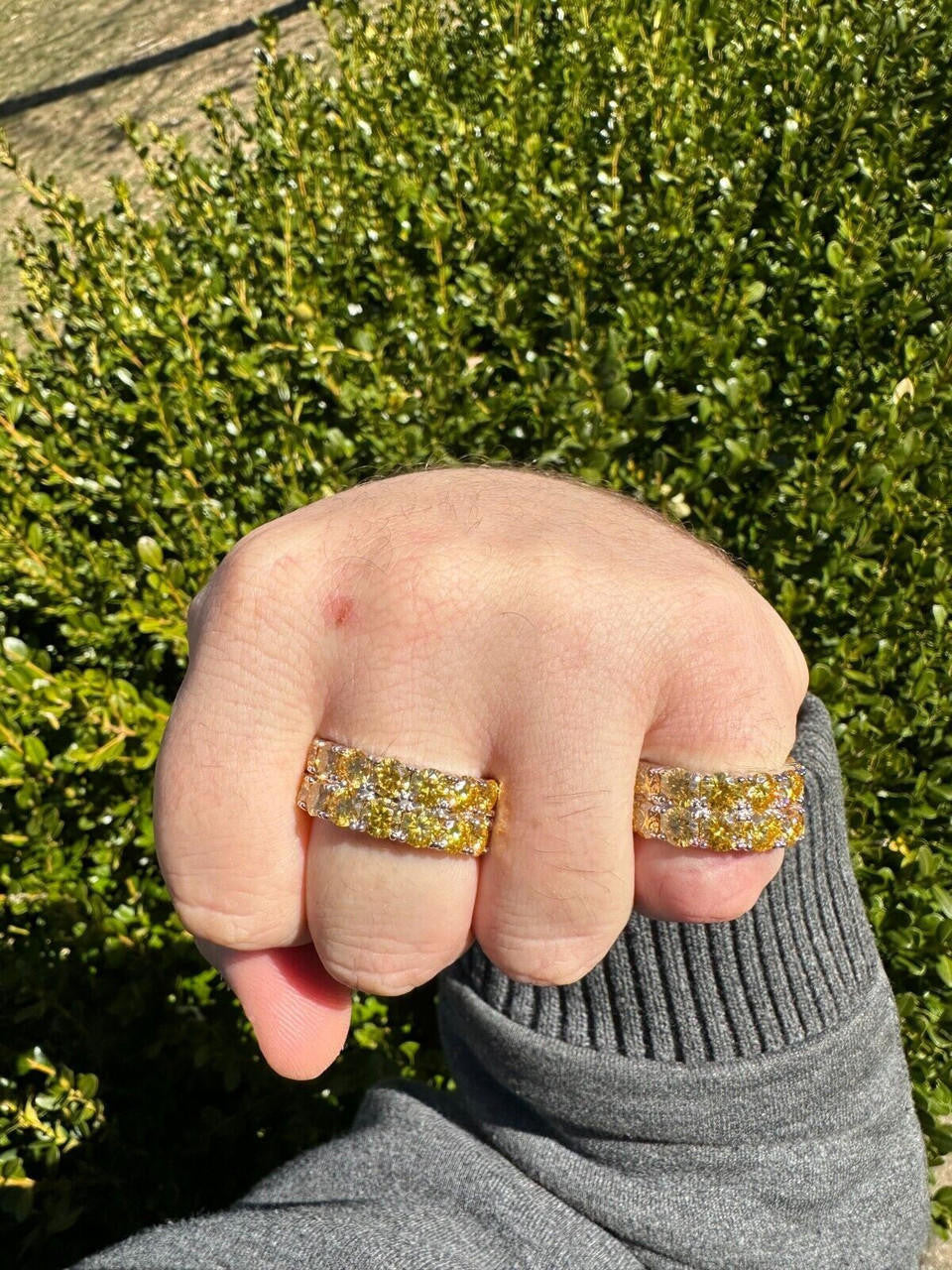 HarlemBling Yellow Canary Moissanite Ring Real 925 Silver Hip Hop Iced Tennis Band Big 10mm