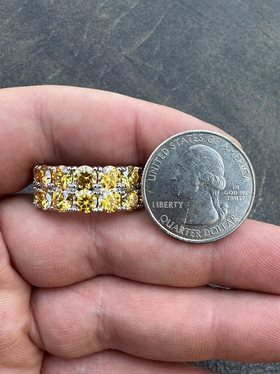 HarlemBling Yellow Canary Moissanite Ring Real 925 Silver Hip Hop Iced Tennis Band Big 10mm