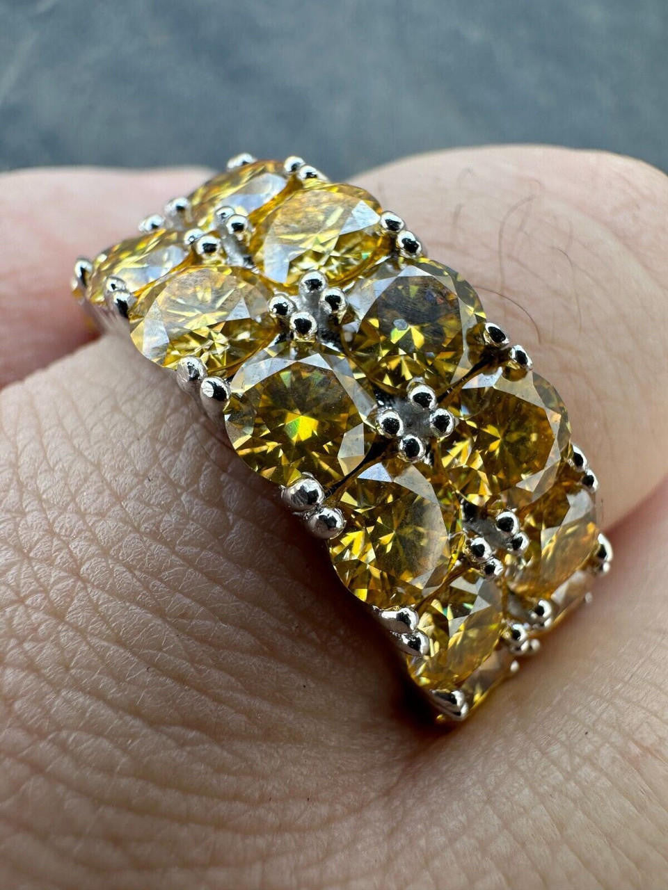 HarlemBling Yellow Canary Moissanite Ring Real 925 Silver Hip Hop Iced Tennis Band Big 10mm