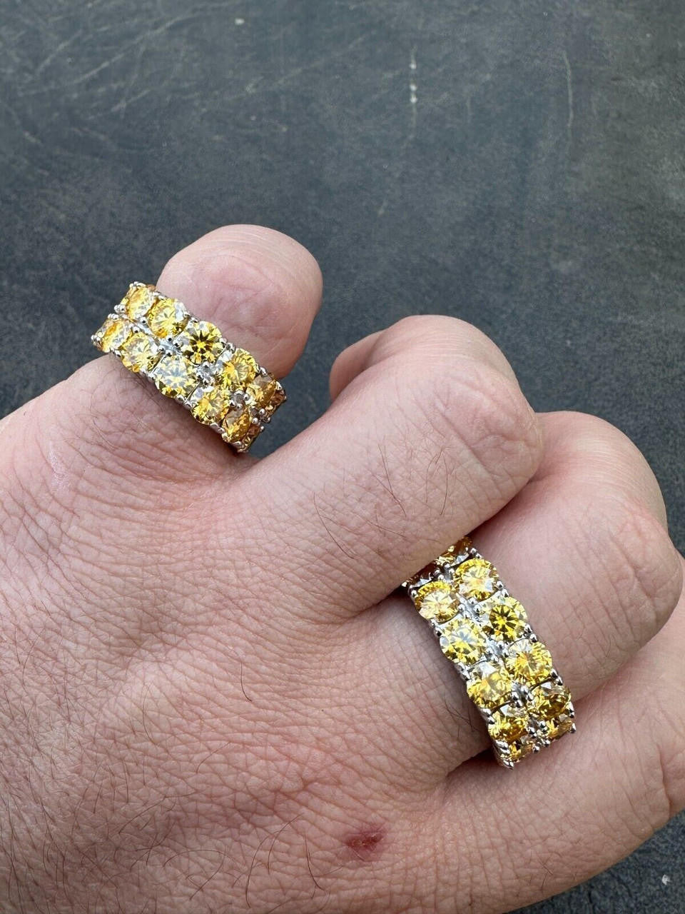 HarlemBling Yellow Canary Moissanite Ring Real 925 Silver Hip Hop Iced Tennis Band Big 10mm