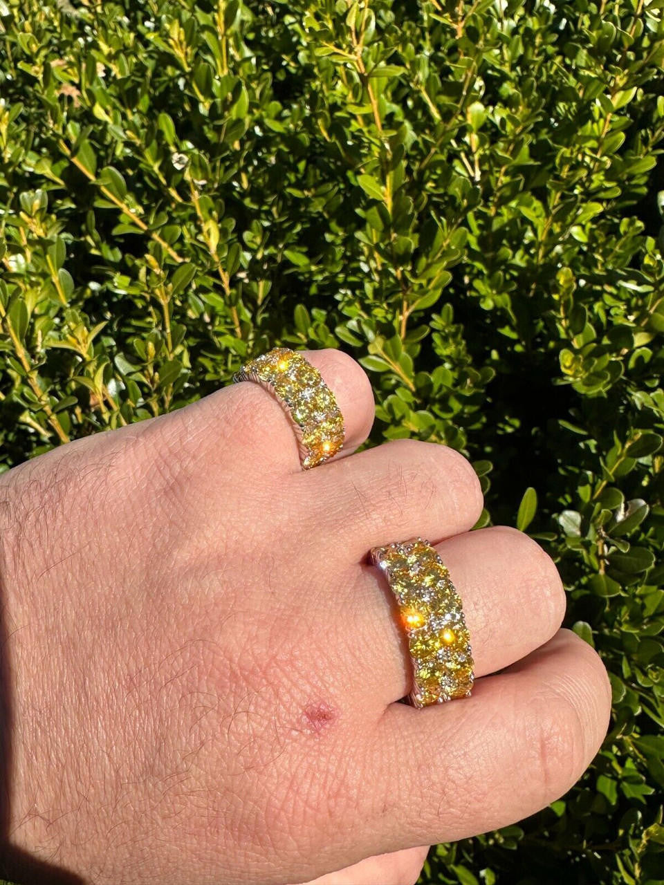 HarlemBling Yellow Canary Moissanite Ring Real 925 Silver Hip Hop Iced Tennis Band Big 10mm